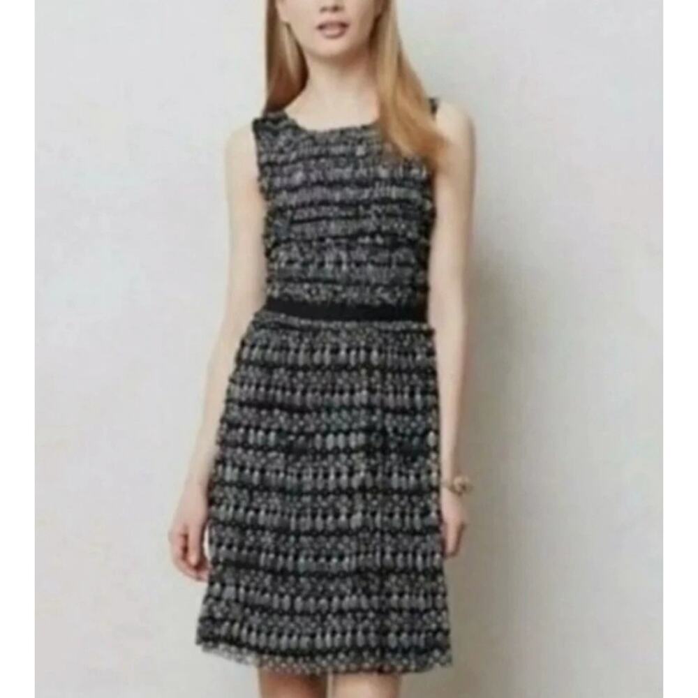 Anthropologie 9Hi5 Poststamp Black & White Ruched Tulle Dress - Size Medium